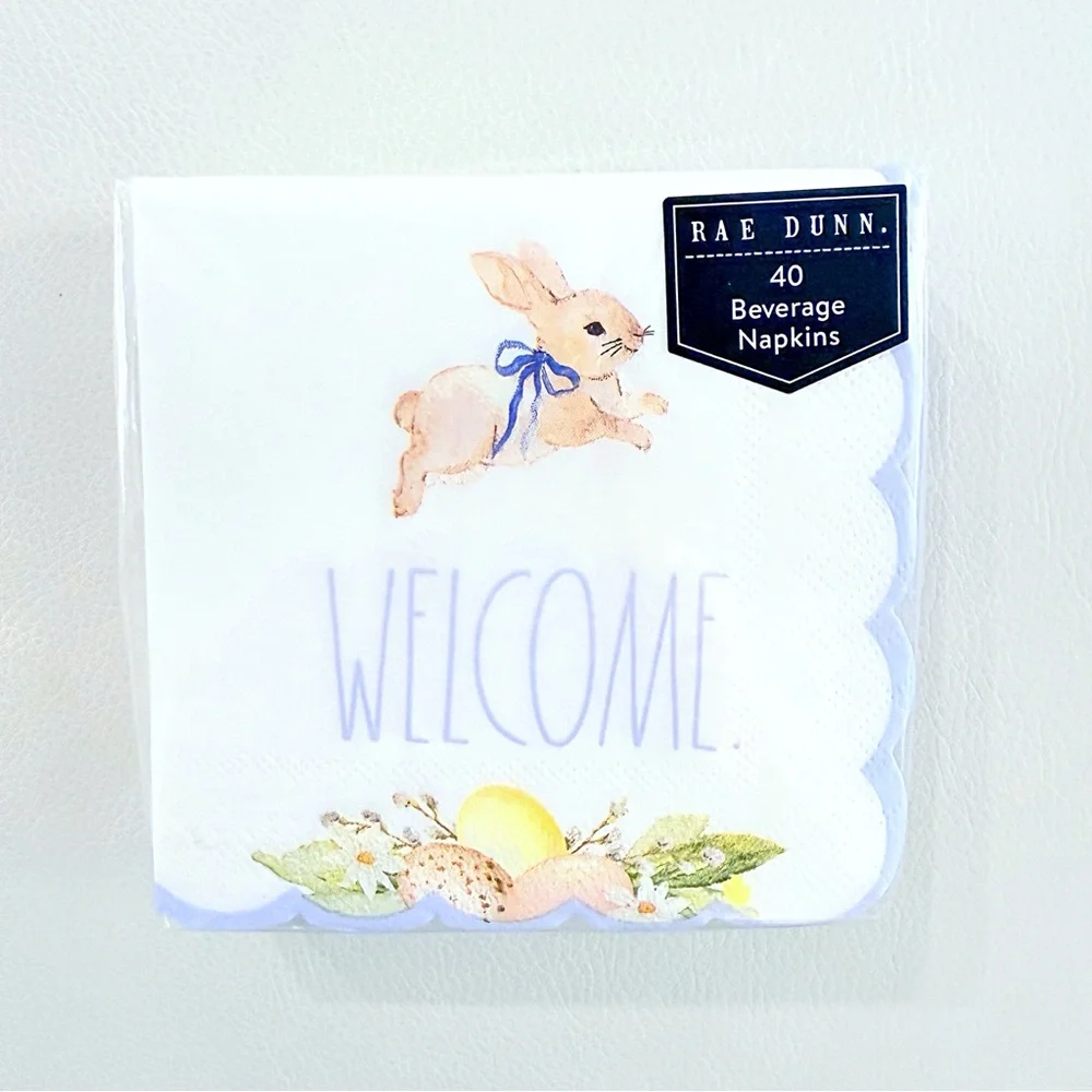 Rae Dunn WELCOME 40 piece Easter Bunny Eggs Cocktail Beverage Napkins